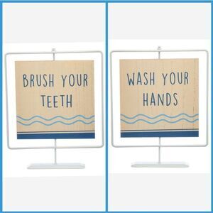 NWT Bathroom Counter 2-Sided Sign Decor Wash Your Hands / Brush Your Teeth Cute!